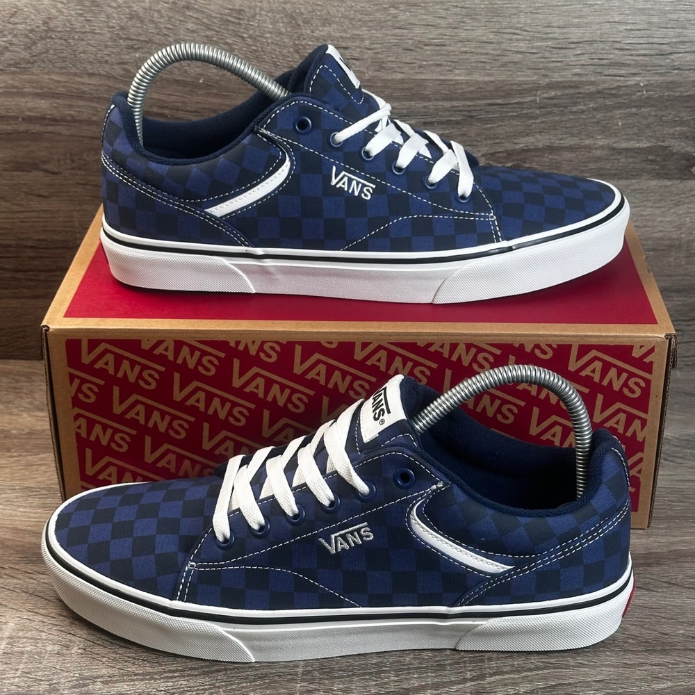 Vans Seldan Sneaker Mens 10 Tonal Check Dress Blues Low Top Skater Street NEW